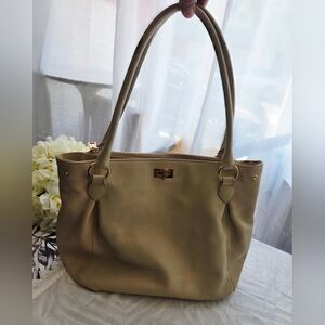 Audrey Brooke brand, light beige leather Tote Bag